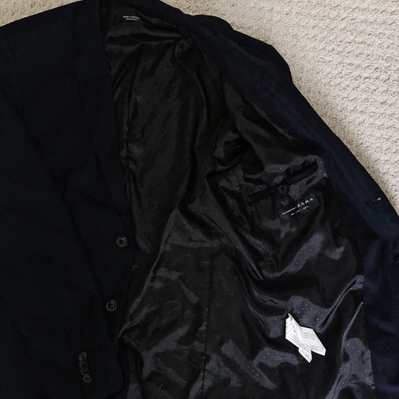 ZARA MAN Textured Navy Blue Blazer, Size L / 42 - Picture 7 of 9